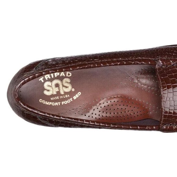 SAS Simplify 5.5 M Brown Leather Loafers Croc Embossed Womens Comfort Shoes - Picture 5 of 11